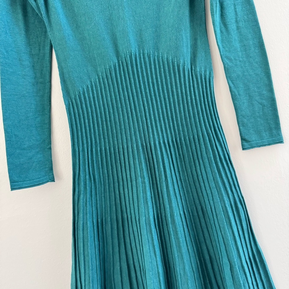 Peruvian Connection Teal Green Long Sleeve Pima Cotton Dress - Picture 4 of 8
